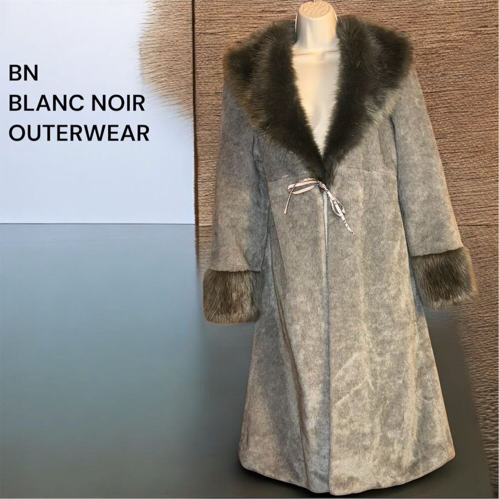 Bn Blanc Noir Outerwear Gray Soft Faux Fur Long Evening Formal Overcoat Coat
